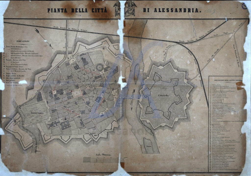 Litografia della città di Alessandria del 1849